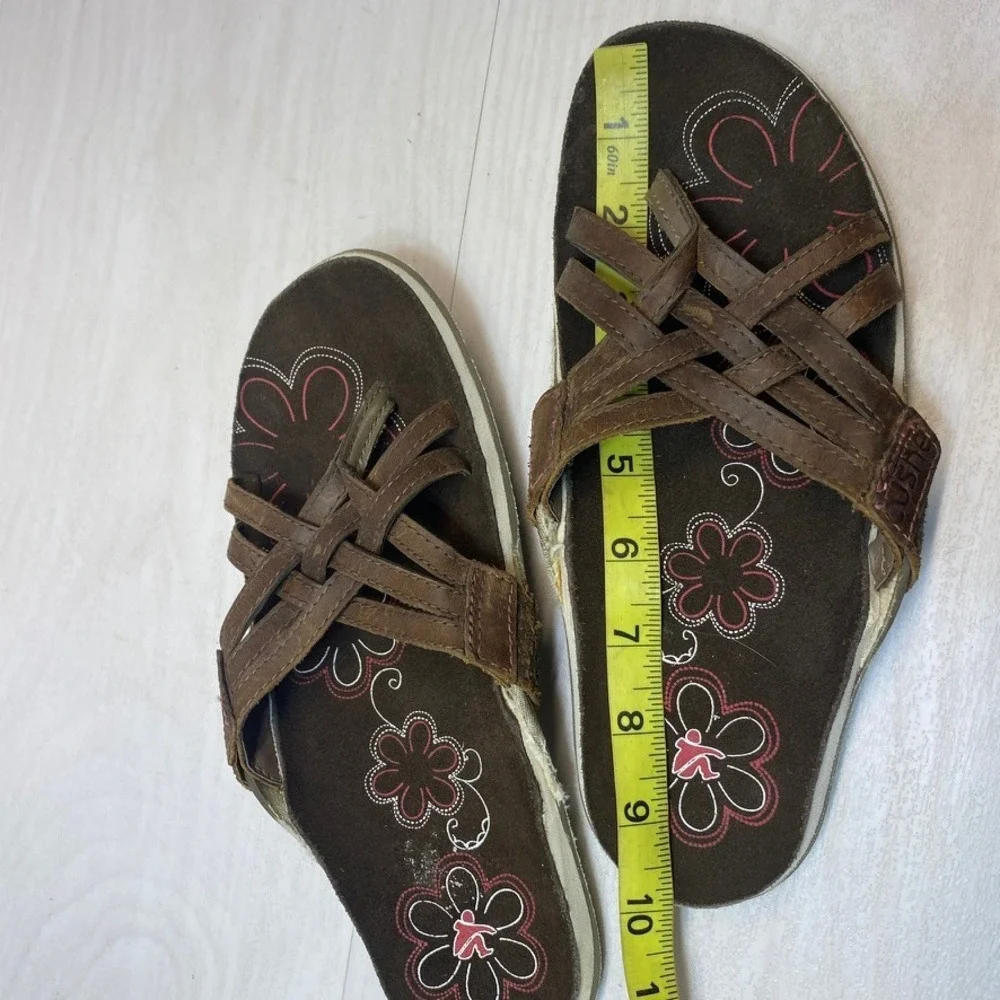 Cushe Womens 9 Slide Sandals Strappy Woven Leather Floral Brown Casual Boho